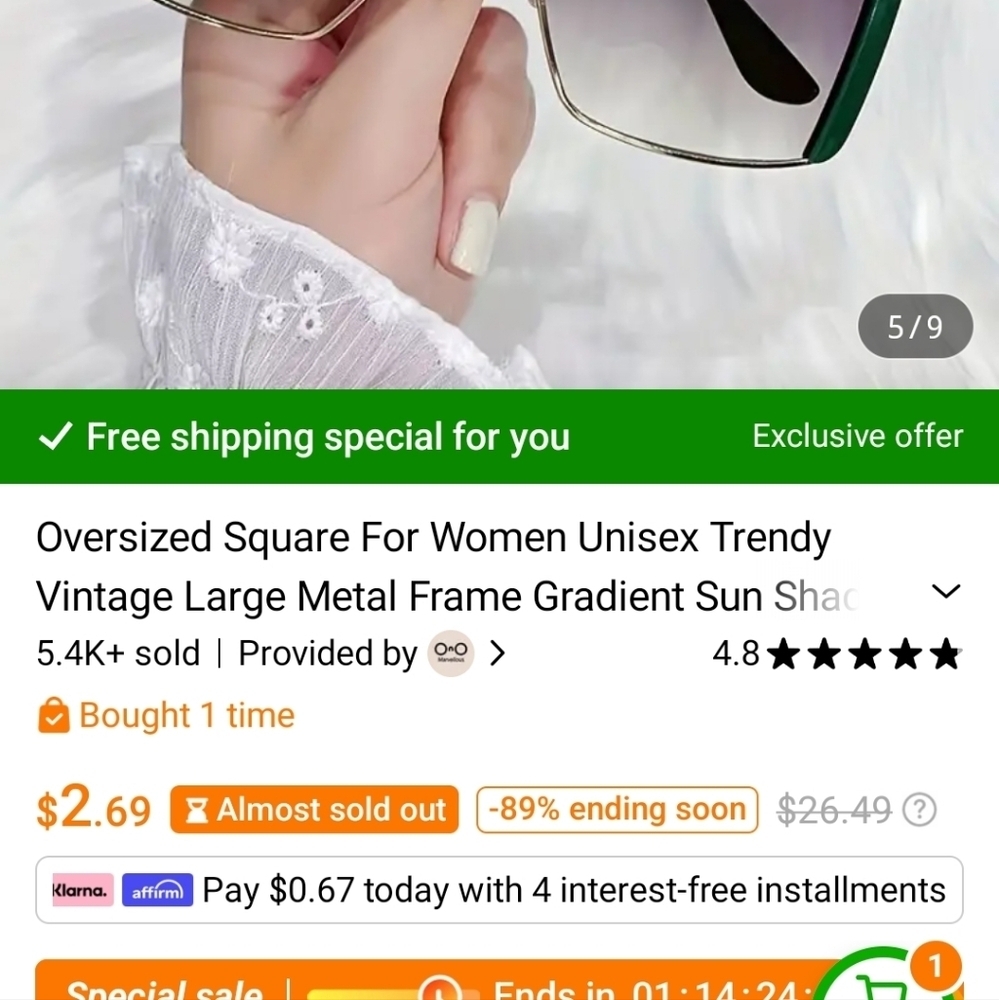 OVERSIZED SQUARE WOMANS UNISEX TRENTY VINTAGE METAL FRAME GRADIANT LENS hp🔥🔥🔥 - Picture 5 of 8
